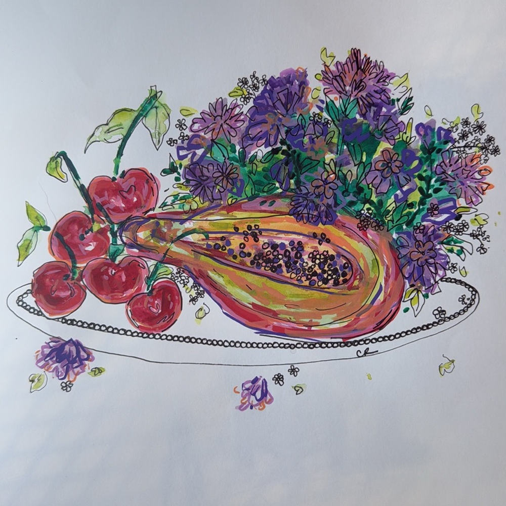 Cherry Mango Platter - Mixed Media Art